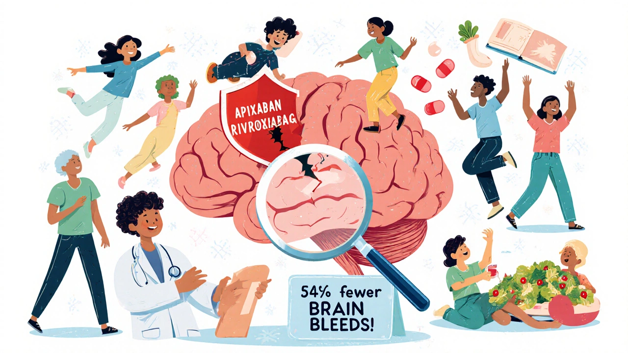 A doctor protecting a brain from a clot with pills, while patients live freely and peacefully.