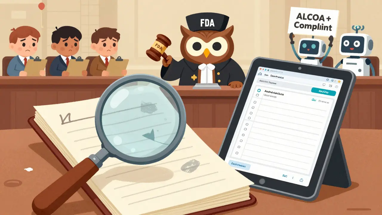 A messy paper log is judged by an owl while a glowing digital record shines beside it.