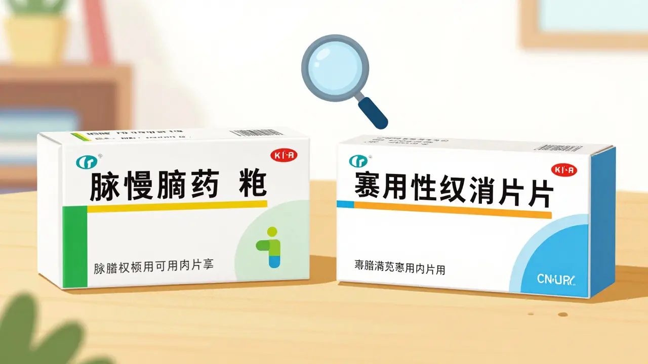 Two medicine packages shown side by side with label comparison